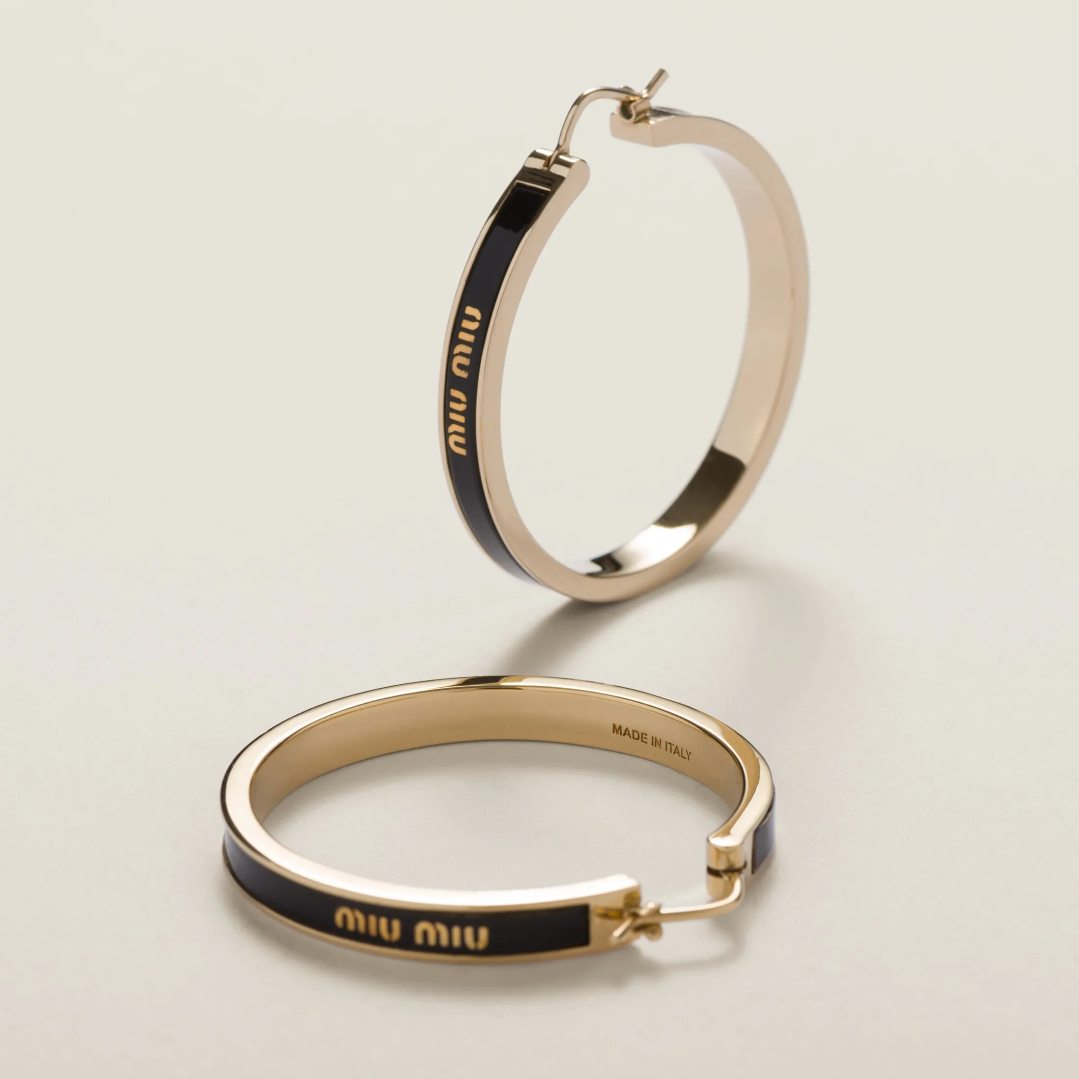 Black Enameled Metal Earrings | Miu Miu