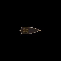 Black Enameled Metal Hair Clip | Miu Miu