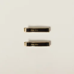 Black Enameled Metal Hair Clips | Miu Miu