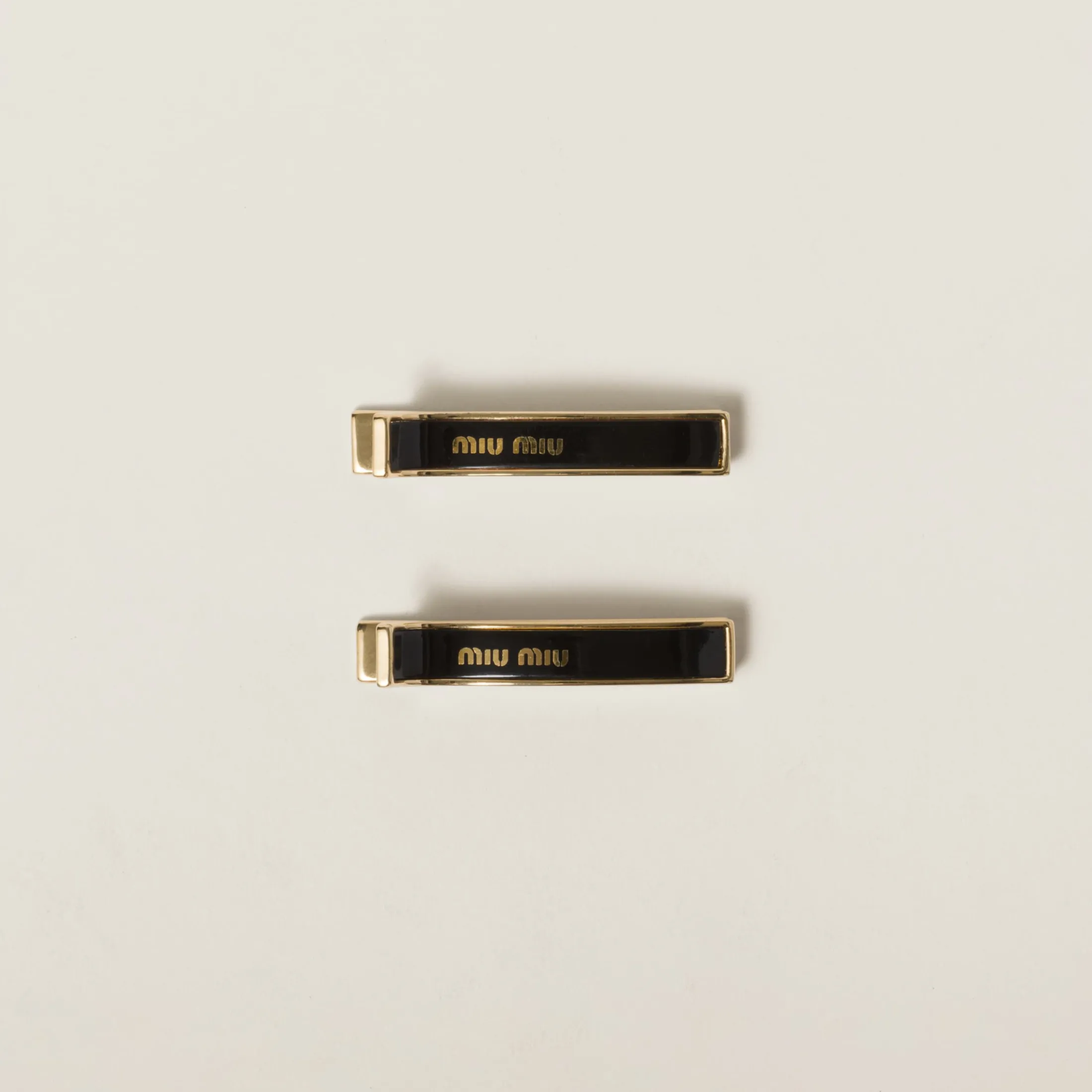 Black Enameled Metal Hair Clips | Miu Miu