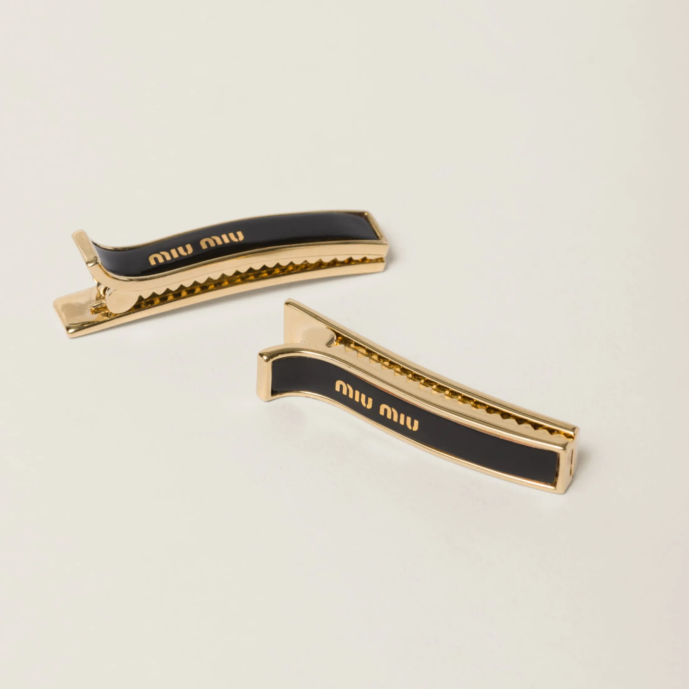 Black Enameled Metal Hair Clips | Miu Miu