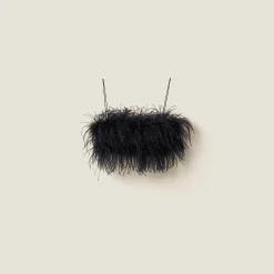 Black Feather-trimmed Grain De Poudre Top | Miu Miu