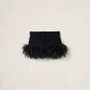Black Feather-trimmed Grain De Poudre Miniskirt | Miu Miu