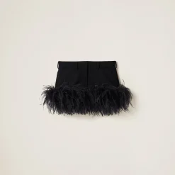 Black Feather-trimmed Grain De Poudre Miniskirt | Miu Miu