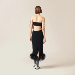 Black Feather-trimmed Grain De Poudre Top | Miu Miu