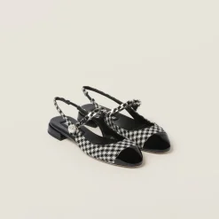 Black Gingham Check And Patent Leather Slingback Ballerinas | Miu Miu