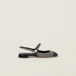 Black Gingham Check And Patent Leather Slingback Ballerinas | Miu Miu