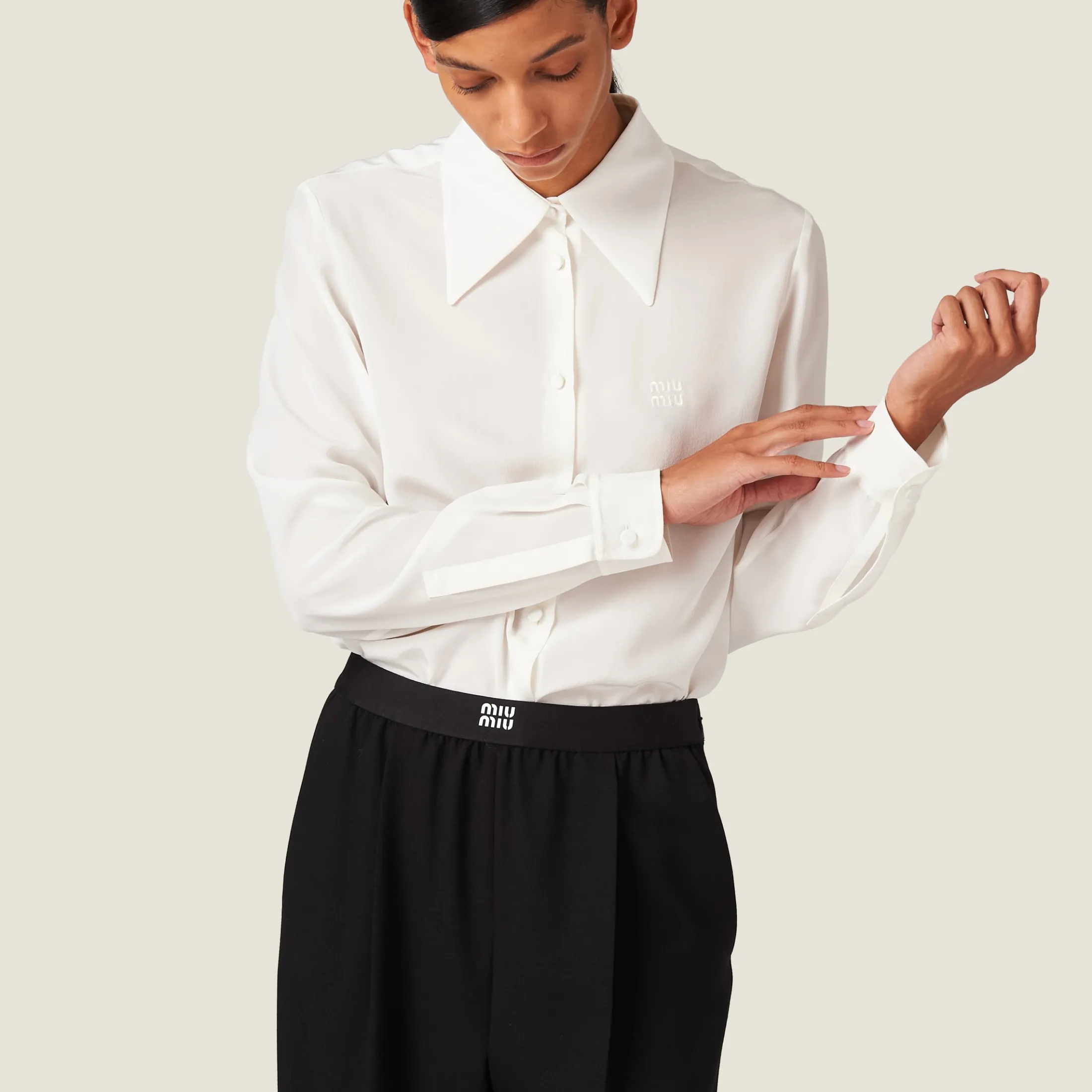 Black Grain De Poudre Pants | Miu Miu
