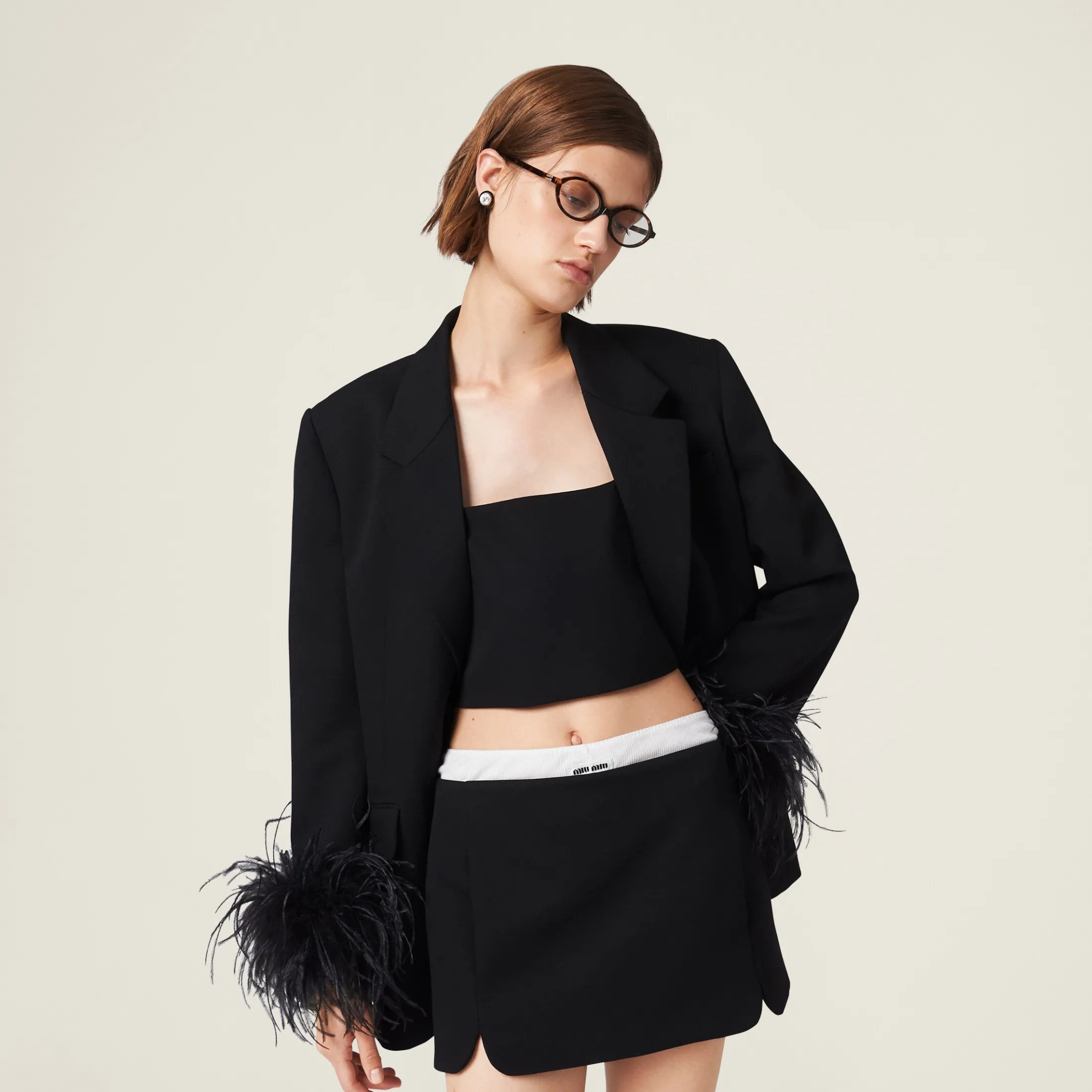 Black Grain De Poudre Top | Miu Miu