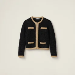 Black Lamé Crochet Cardigan | Miu Miu