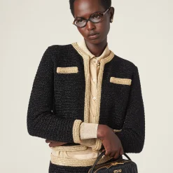 Black Lamé Crochet Cardigan | Miu Miu