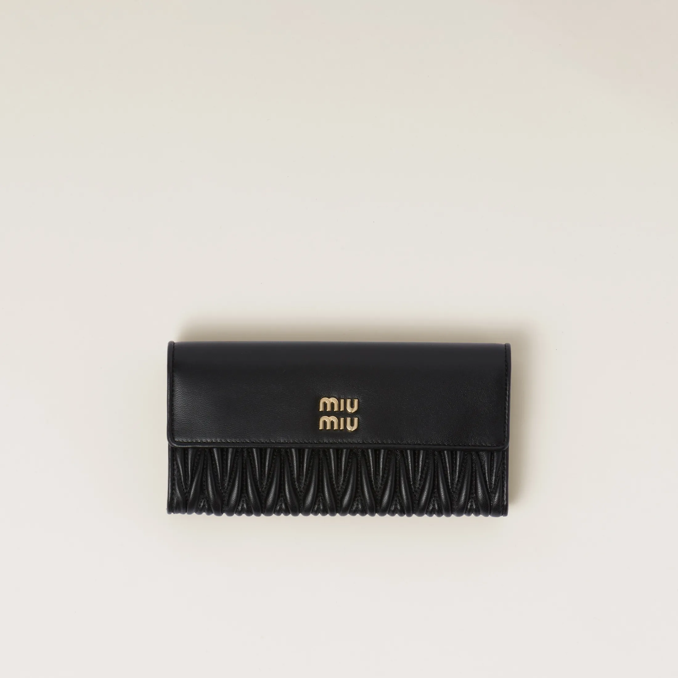 Black Large Matelassé Nappa Leather Wallet | Miu Miu