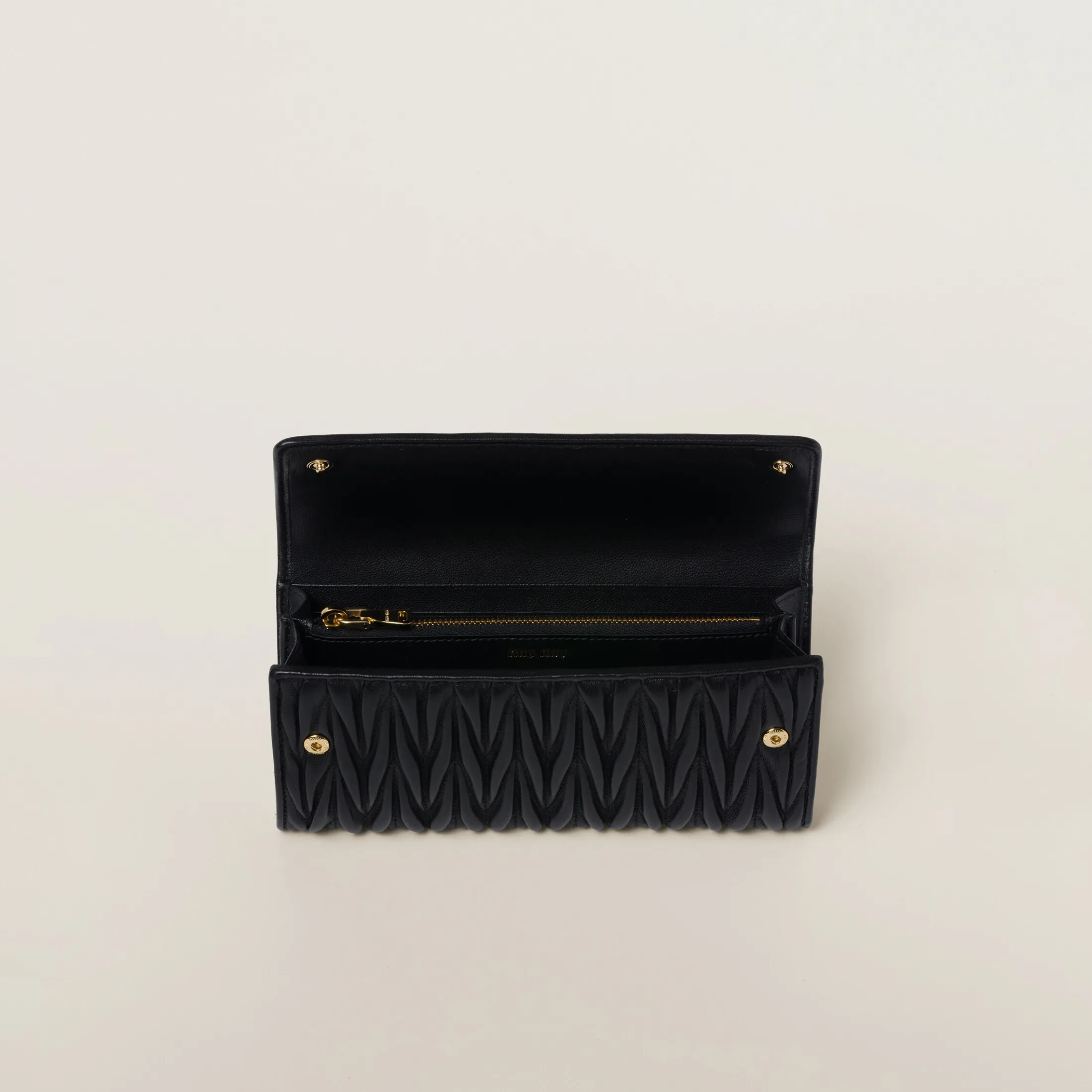 Black Large Matelassé Nappa Leather Wallet | Miu Miu