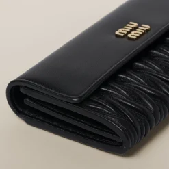 Black Large Matelassé Nappa Leather Wallet | Miu Miu