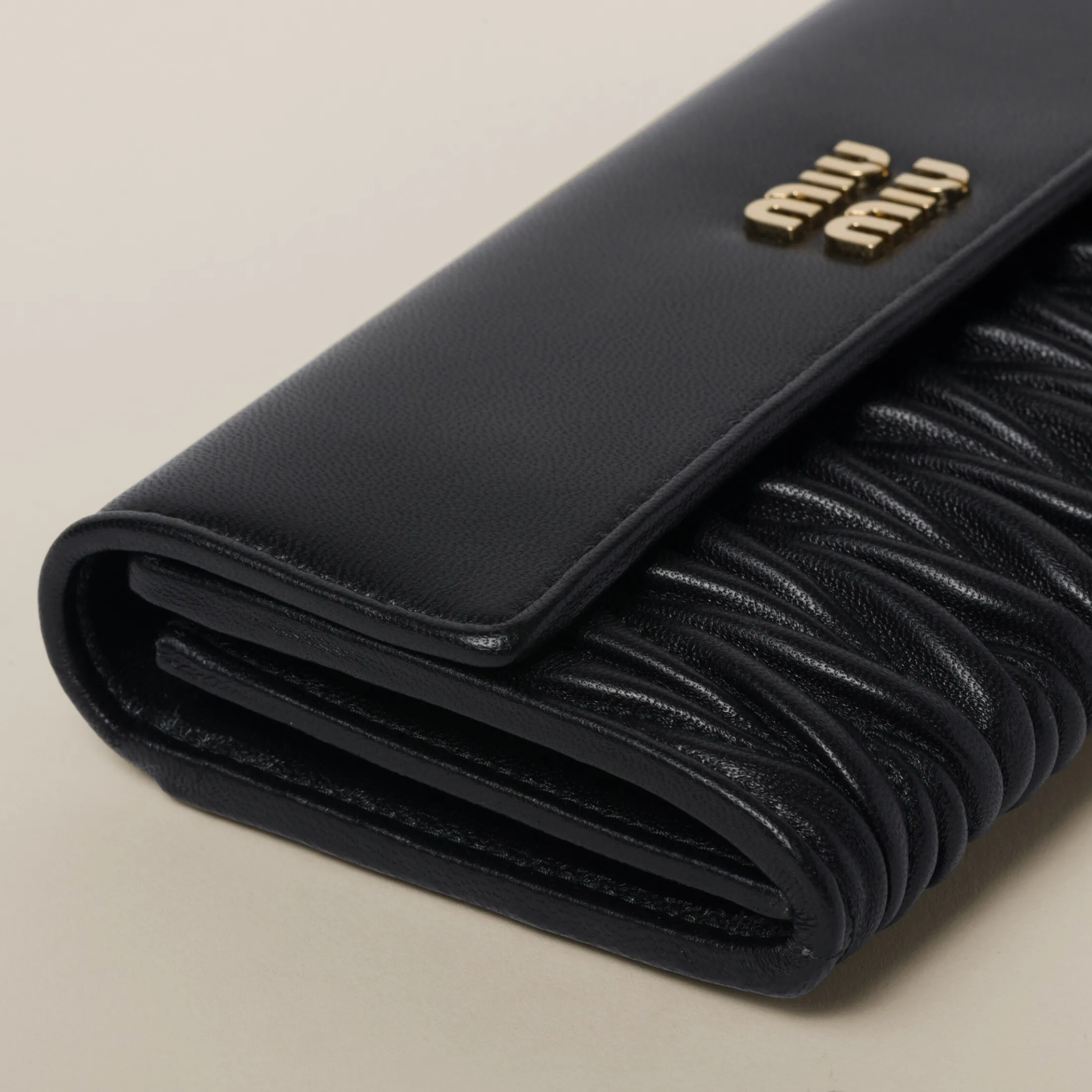 Black Large Matelassé Nappa Leather Wallet | Miu Miu