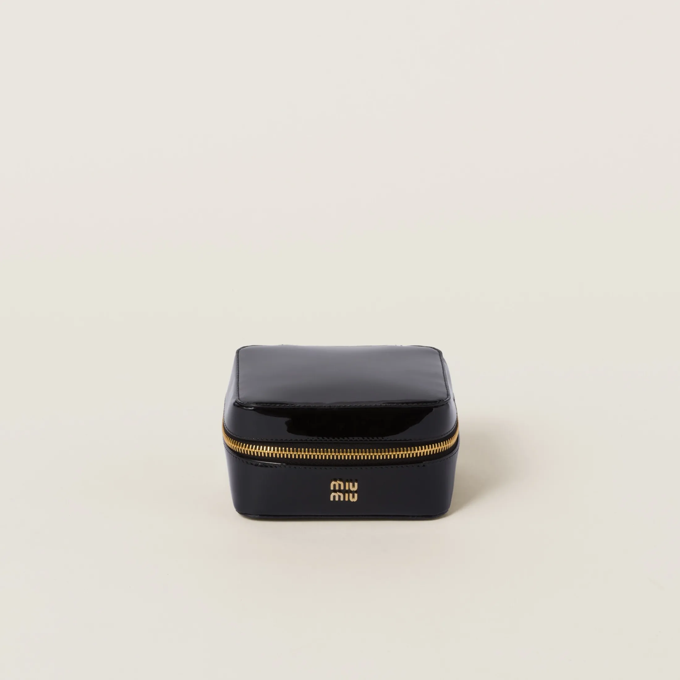 Black Leather And Patent Leather Jewelry Travel Case | Miu Miu