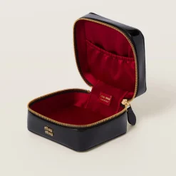 Black Leather And Patent Leather Jewelry Travel Case | Miu Miu