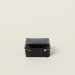 Black Leather And Patent Leather Jewelry Travel Case | Miu Miu