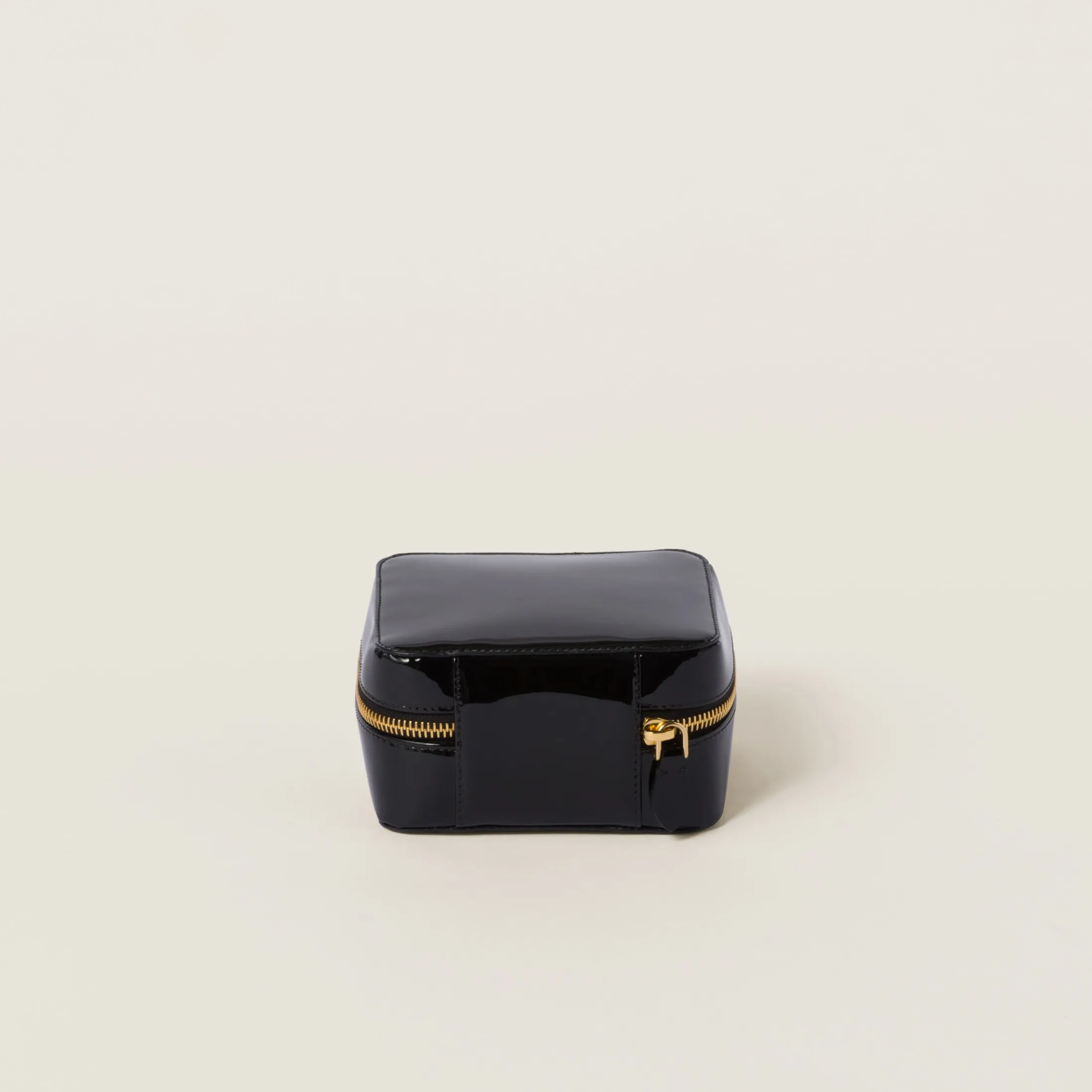 Black Leather And Patent Leather Jewelry Travel Case | Miu Miu