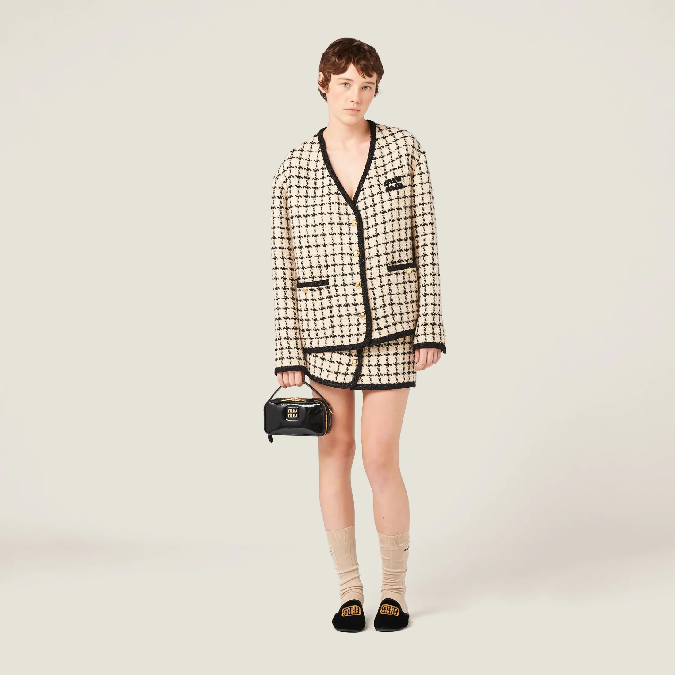 Black Leather And Patent Leather Shoulder Bag | Miu Miu