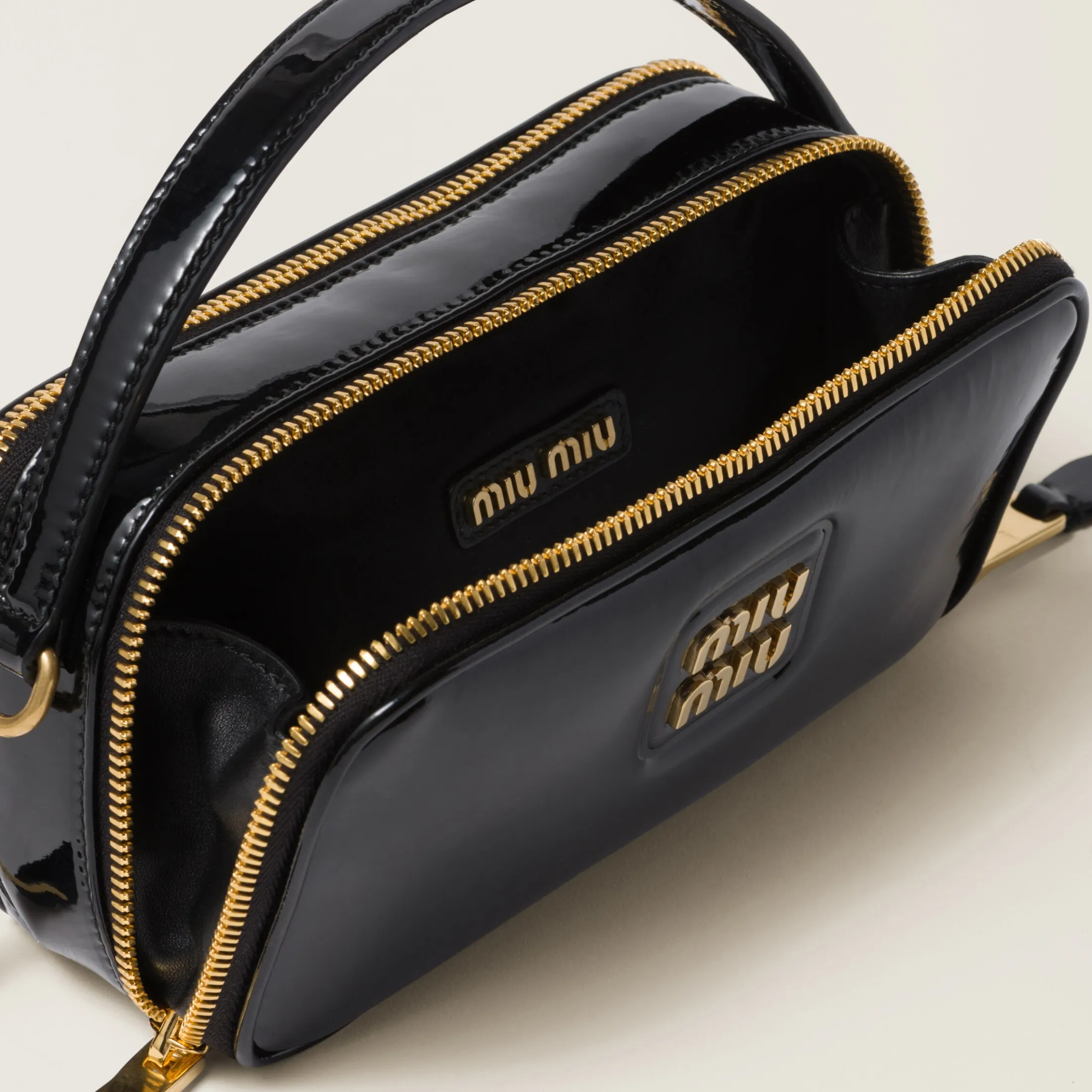 Black Leather And Patent Leather Shoulder Bag | Miu Miu