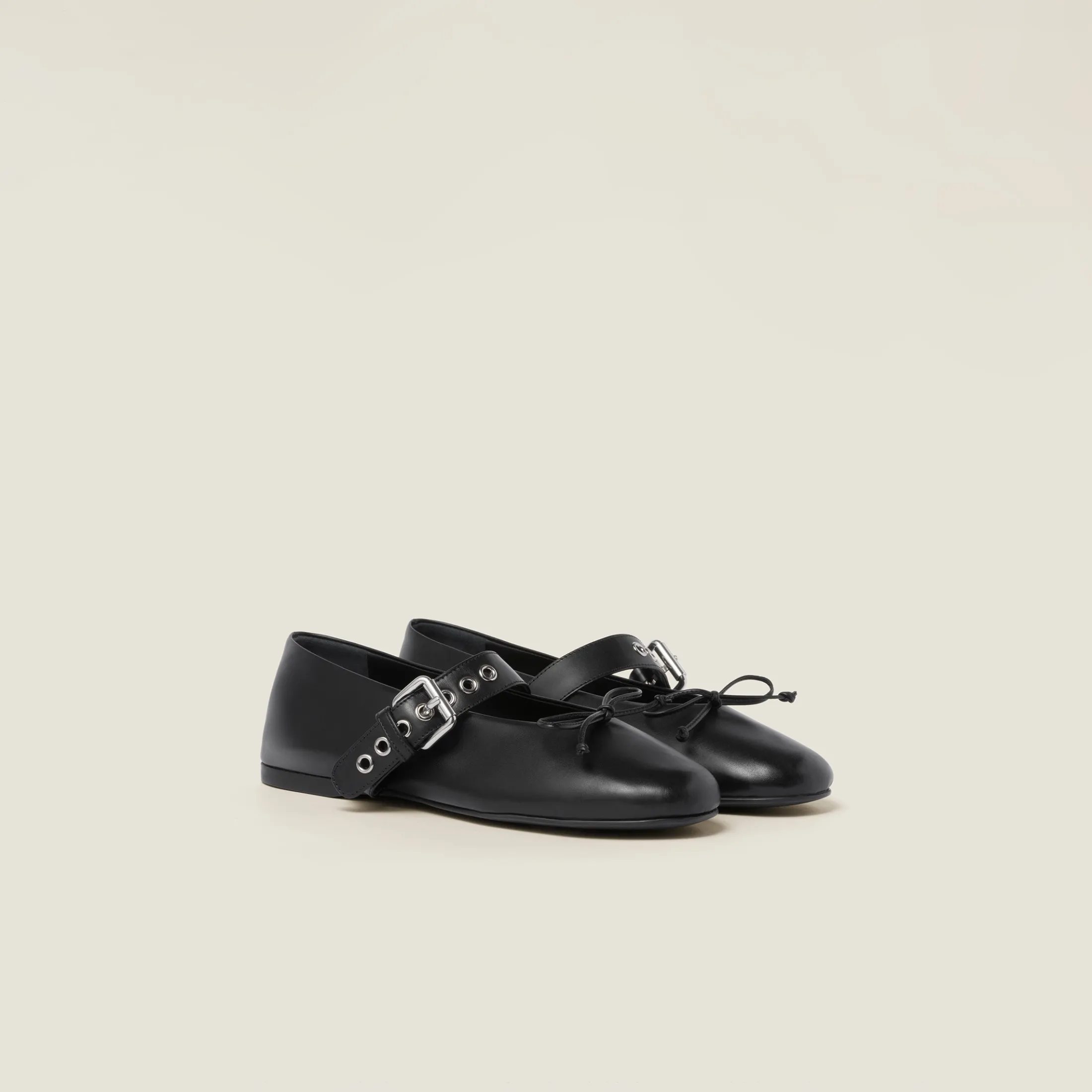 Black Leather Ballerinas | Miu Miu