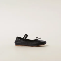 Black Leather Ballerinas | Miu Miu