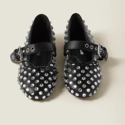 Black Leather Ballerinas | Miu Miu