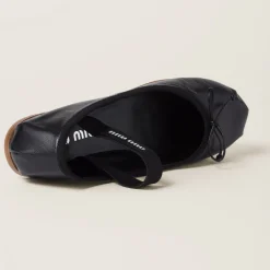 Black Leather Ballerinas | Miu Miu
