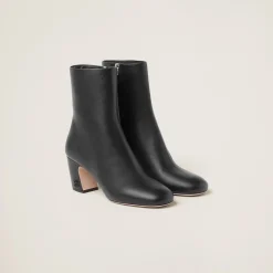 Black Leather Booties | Miu Miu