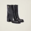 Black Leather Booties | Miu Miu