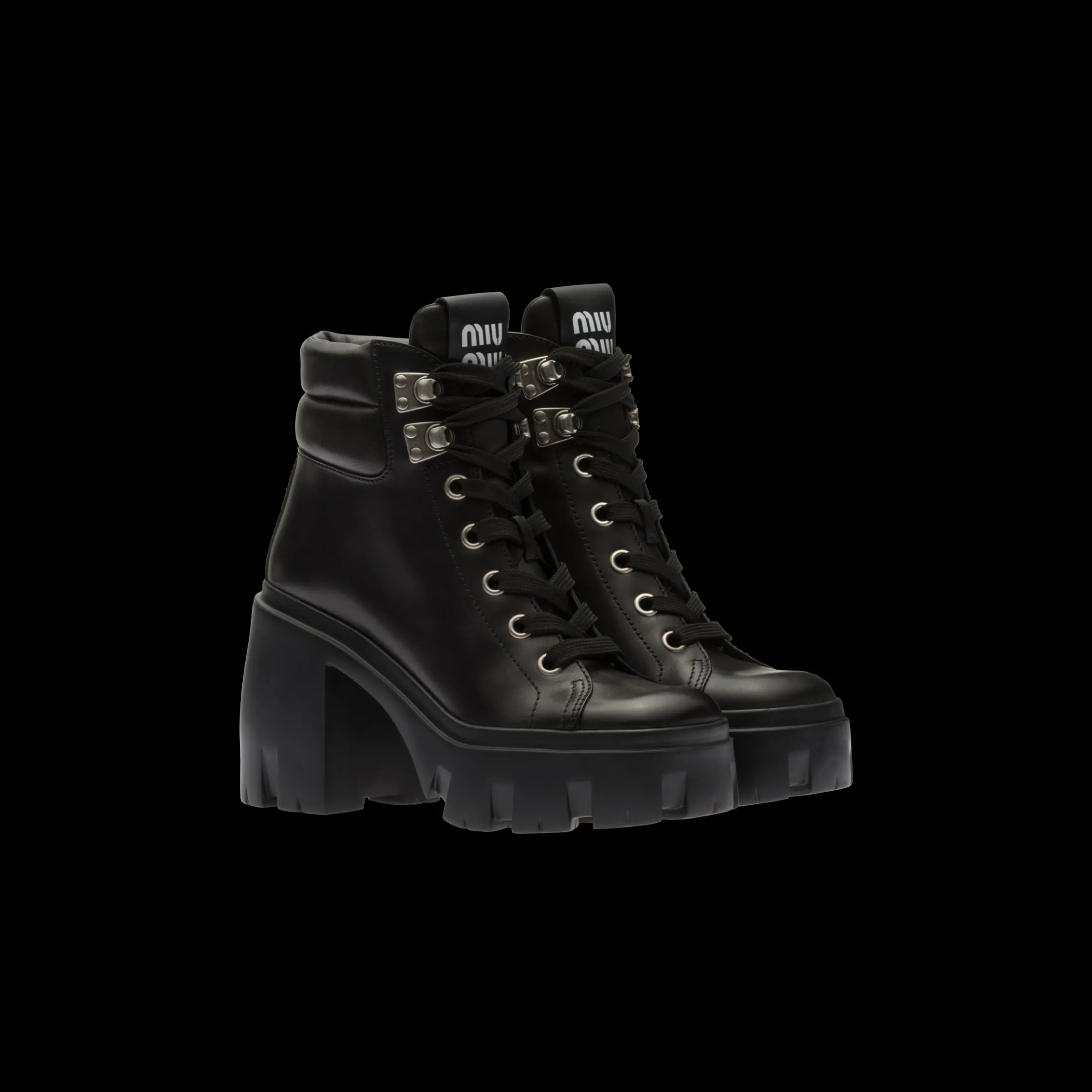 Black Leather Booties | Miu Miu