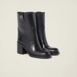 Black Leather Booties | Miu Miu