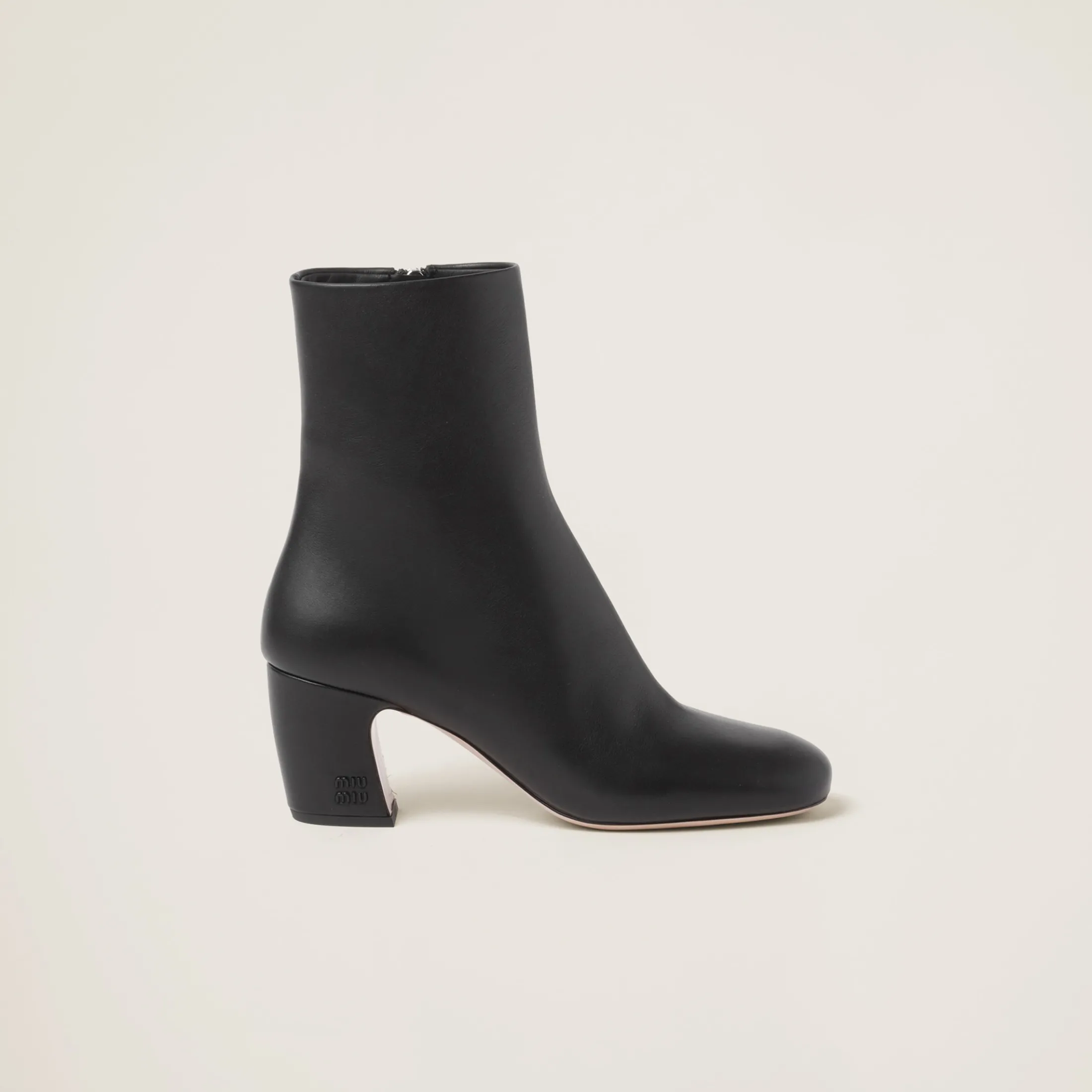 Black Leather Booties | Miu Miu