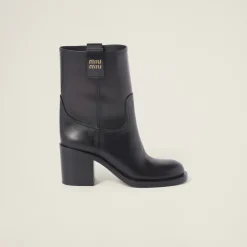Black Leather Booties | Miu Miu