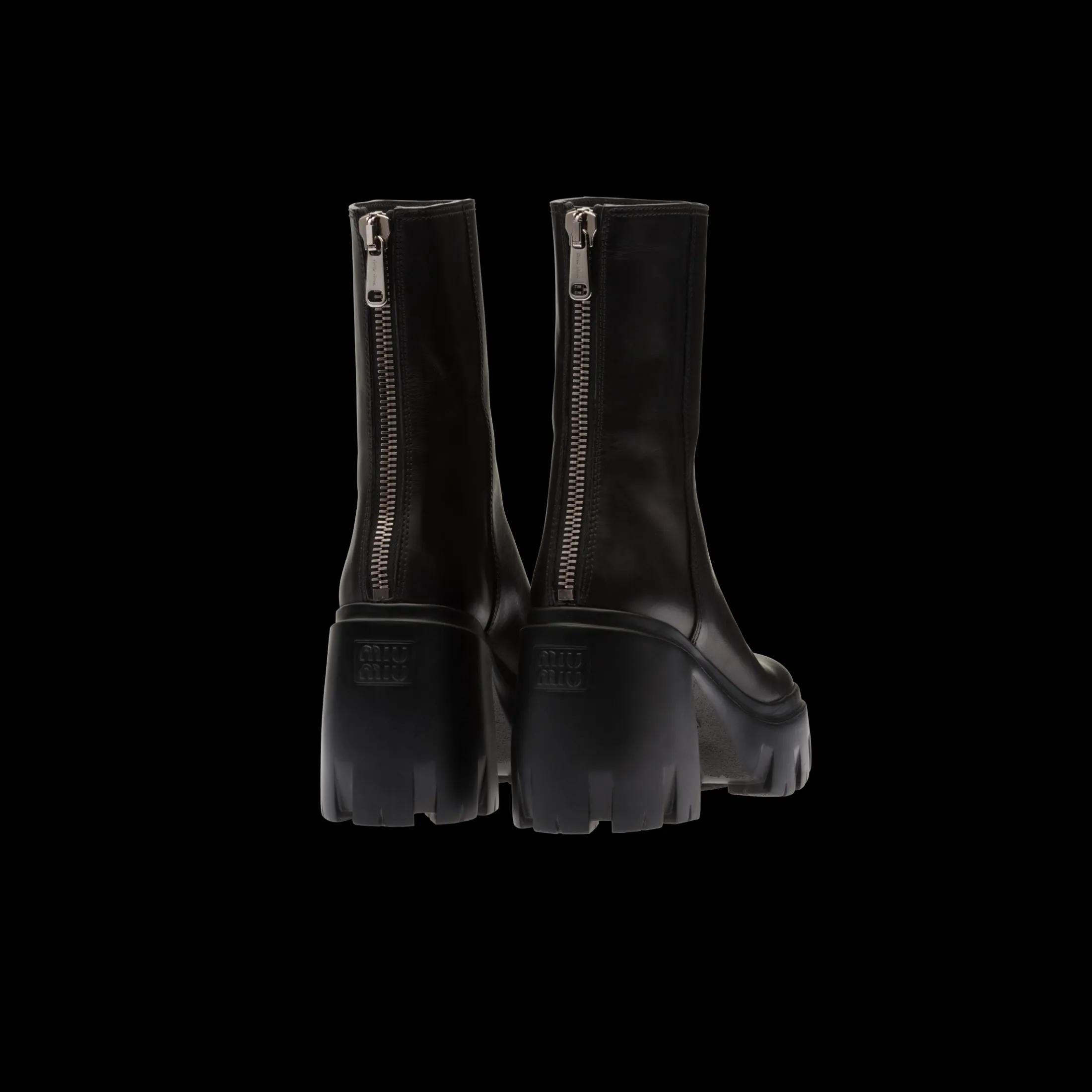 Black Leather Booties | Miu Miu