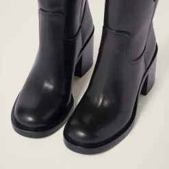 Black Leather Booties | Miu Miu