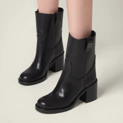 Black Leather Booties | Miu Miu