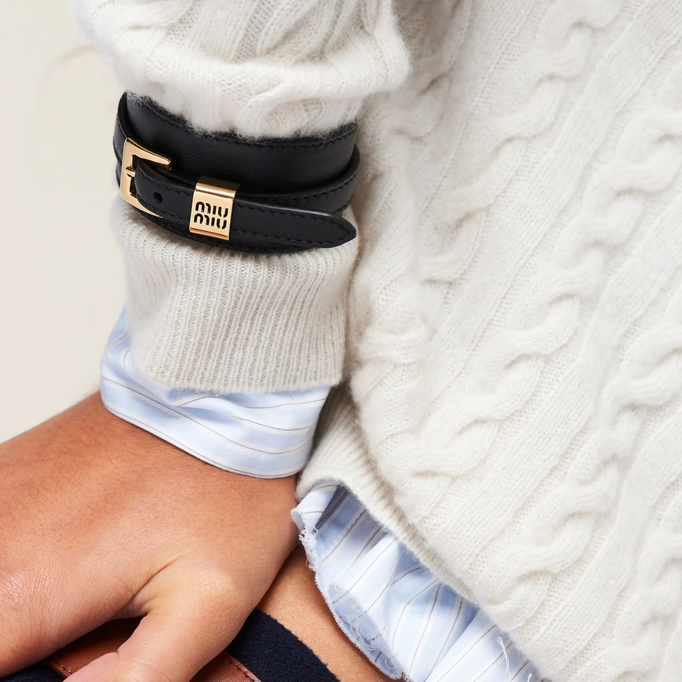 Black Leather Bracelet | Miu Miu