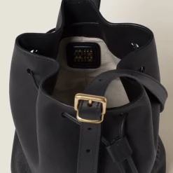 Black Leather Bucket Bag | Miu Miu