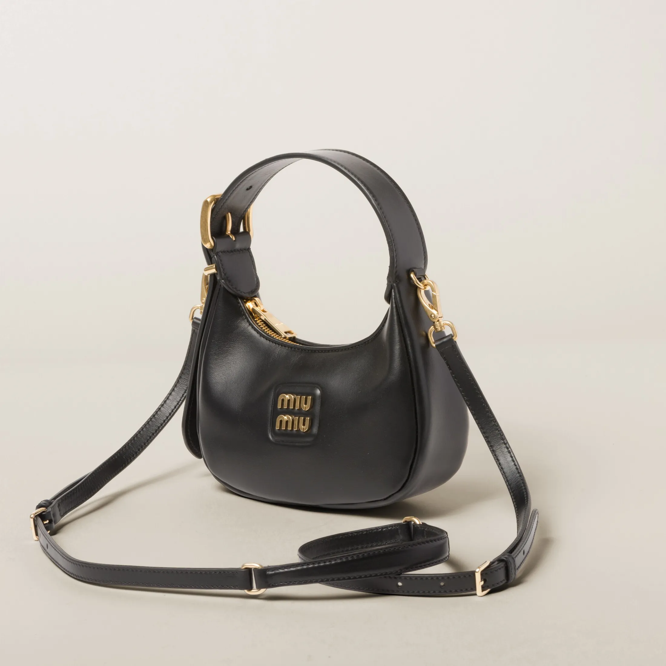 Black Leather Hobo Bag | Miu Miu