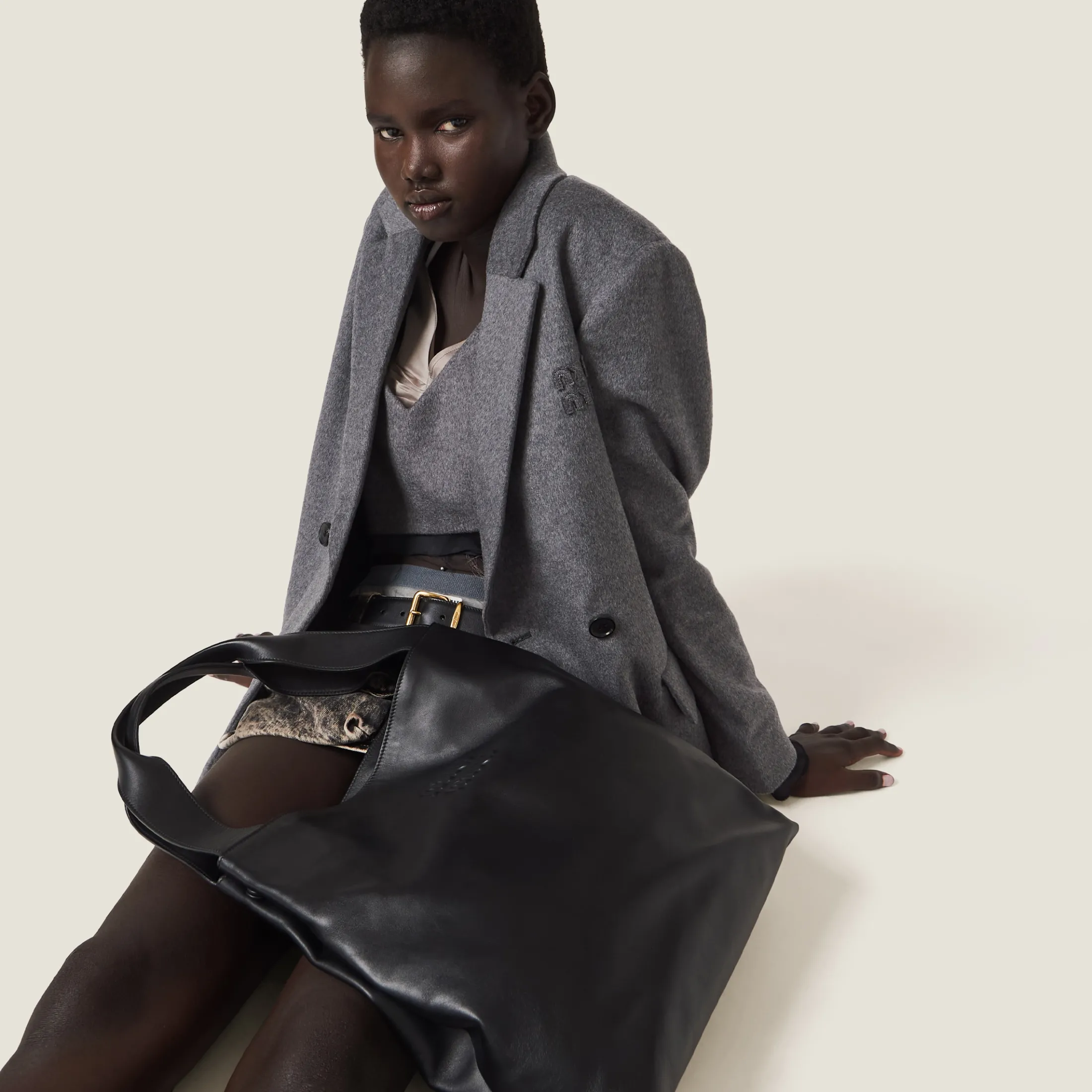 Black Leather Hobo Bag | Miu Miu