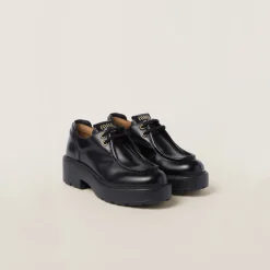 Black Leather Lace-up Shoes | Miu Miu