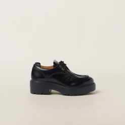 Black Leather Lace-up Shoes | Miu Miu