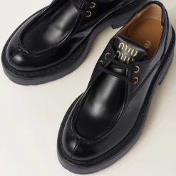 Black Leather Lace-up Shoes | Miu Miu