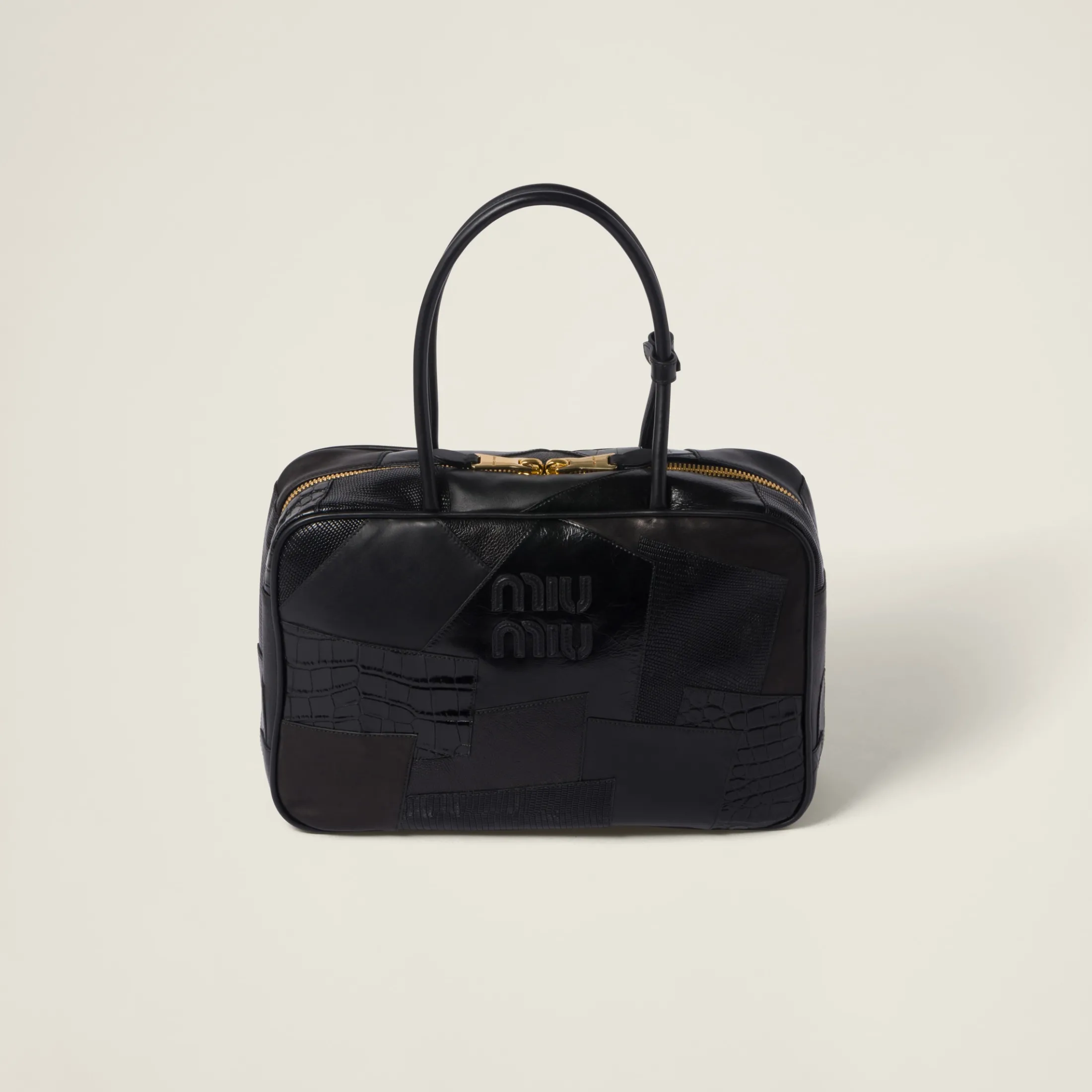 Black Leather Patchwork Top-handle Bag | Miu Miu