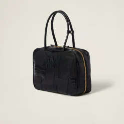 Black Leather Patchwork Top-handle Bag | Miu Miu