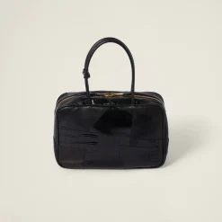 Black Leather Patchwork Top-handle Bag | Miu Miu
