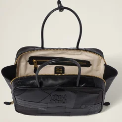 Black Leather Patchwork Top-handle Bag | Miu Miu