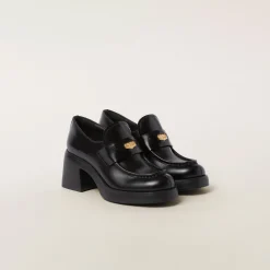 Black Leather Penny Loafers | Miu Miu